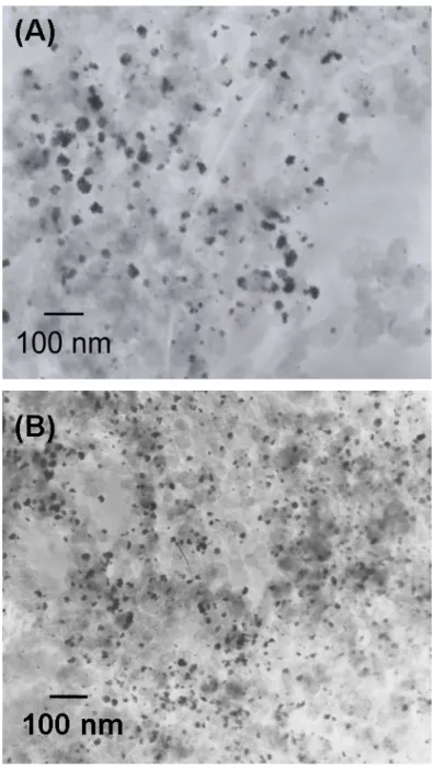 Figure 5: The TEM images for PtRu nanoparticles prepared with (a) T off  of 200 ms, and 