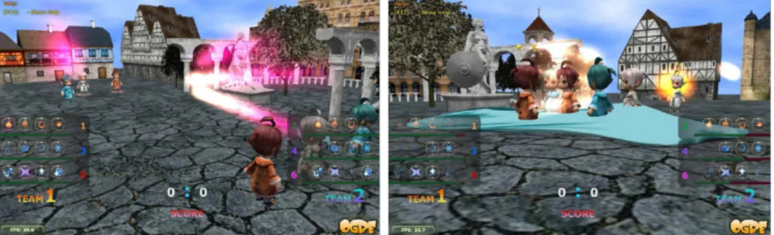 Fig. 2. Game play screen shots of MageCraft, playing by ANN controllers.