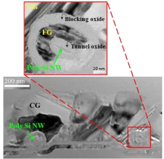 Figure 3 shows the cross-sectional transmission electron microscopy (TEM) images of the NW channels of the FG devices