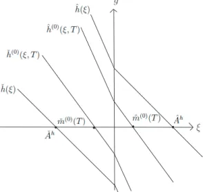 Figure 1. Conﬁgurations of functions ˆ h, ˇh, ˆh (0) ( ·, T ), and ˇh (0) ( ·, T ).