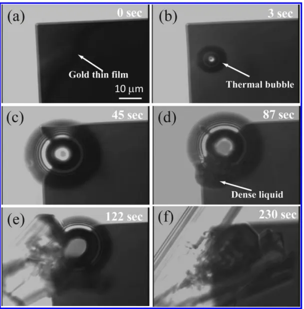 Figure 2. Representative time evolution of glycine crystal generation upon 60 mW CW 1064 nm laser irradiation to gold thin film.
