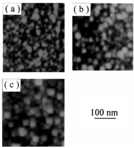 Fig. 2. AFM surface morphology images of the electroless Ni–P alloy catalyst film with different size of clusters
