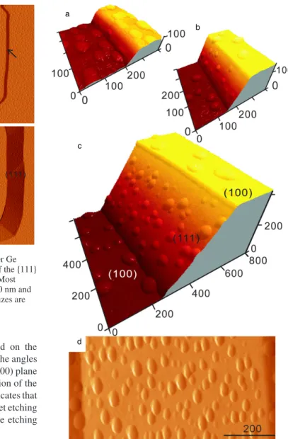 Figure 3. Derivative AFM images displaying Si mesas after Ge