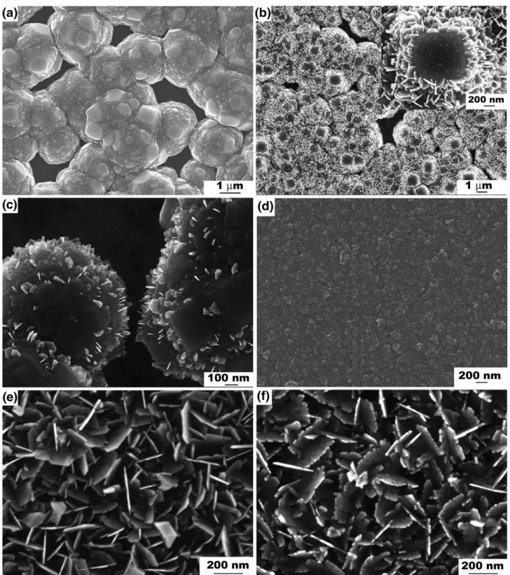 Fig. 1. (a) SEM image of as-grown d-NCD substrate. (b) A large number of nanoplatelets grown on diamond balls at 1% CH 4 concentration for 15 min high temperature plasma growth