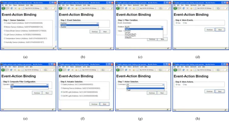 Fig. 10.  Snapshots of binding interface. (a) Sensor selection. (b) Event selection. (c) Event filter configuration