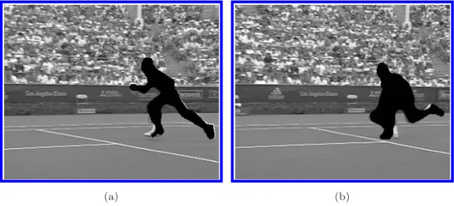 Fig. 6. Segmentation errors in player’s feet. (a) Frame #255 with left foot incompletely seg- seg-mented