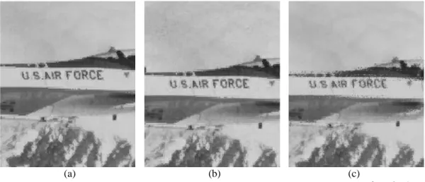 Fig. 8.  Performance comparison for the zoomed-in “Airplane” image with scheme  [13]  for eb=4 ; (a) 