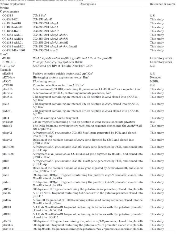 Table 1. Bacterial strains and plasmids used in this study.