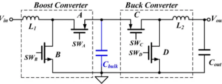 Fig. 2. Buck–boost converter implemented by discrete components contains two dc–dc converters.