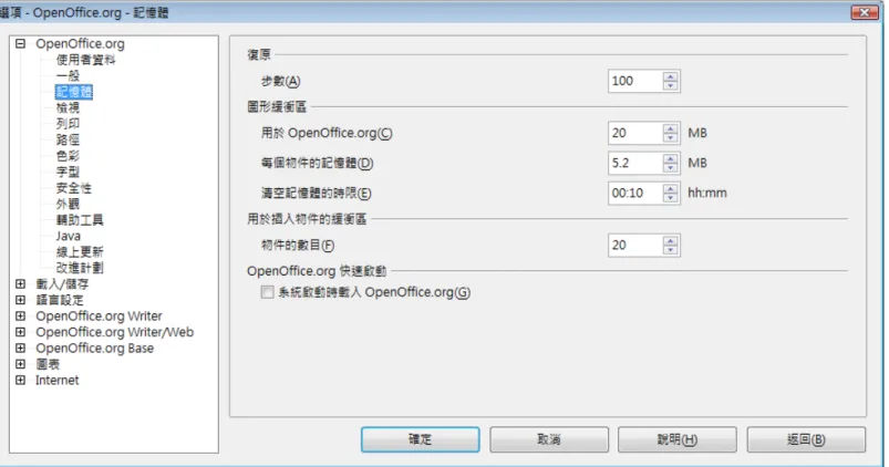 圖  6: OpenOffice.org 記憶體選項