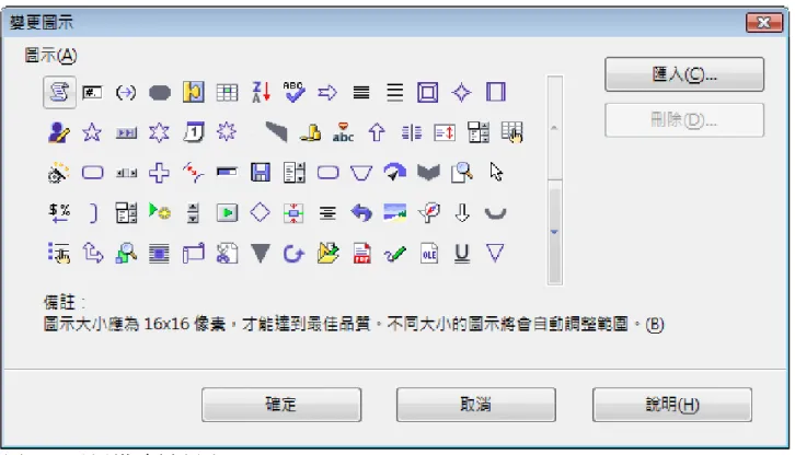 圖 17: 工具列指令變更圖示