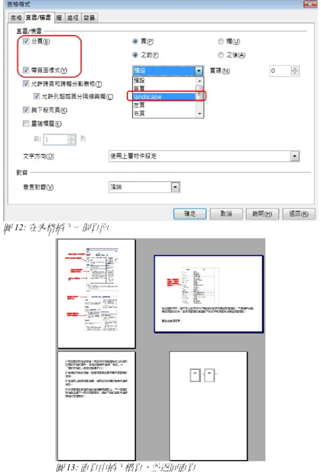 圖  12: 在表格插入一個頁面
