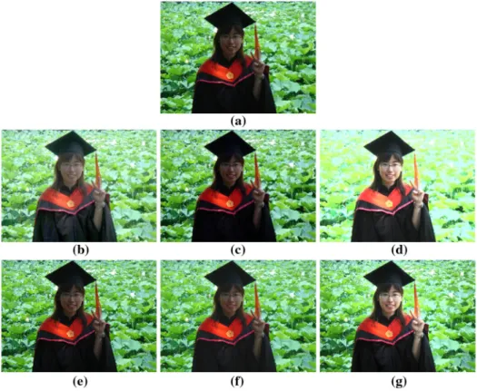 Fig. 3 Comparison of different enhancement approaches on a face image taken under backlight conditions