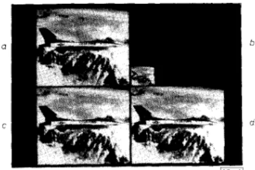 Fig.  3  Original  image  after  preprocess  of  lowpass  filter,  deciniated  image,  image  interpolated  by  proposed method, and  image  interpolated  by  sinc  method 