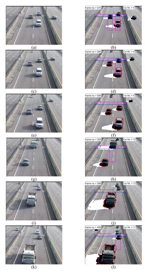 Fig. 7. Experimental results of vehicle tracking with shadow suppression on an expressway