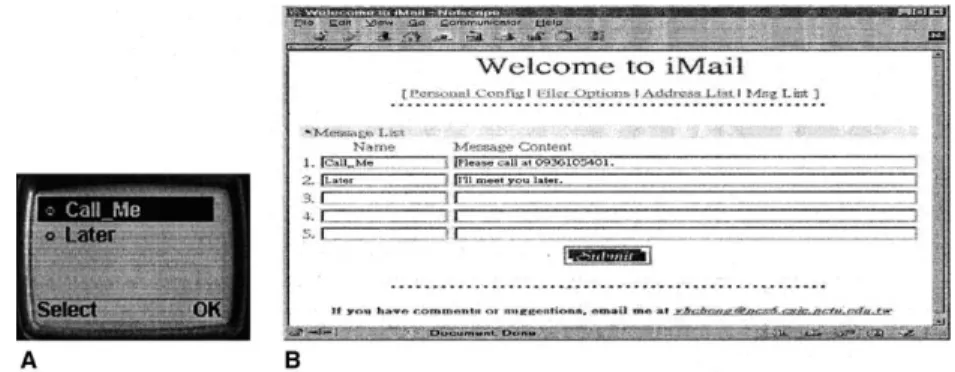 Fig. 10. Pre-deﬁned message list. (A) WML interface. (B) HTML interface.