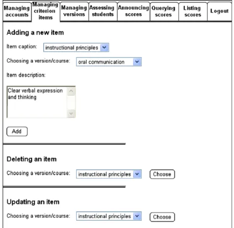 Fig. 2. Assessment-criterion input and management (teachers’ version).