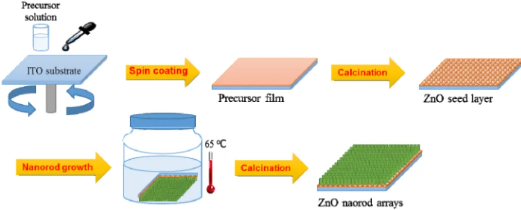 Fig. 1. Schematic illustration of fabrication process of the ZnO nanorod arrays on the ITO  substrate