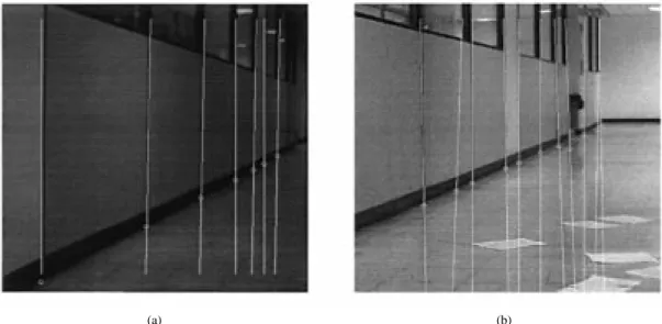Fig. 9. Two examples of image processing results: (a) image with plain floor and (b) image with pieces of paper on the floor.