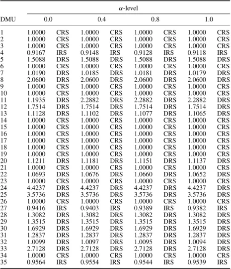 Table 12. Scale efficiency scores of 35 intercity bus companies under various α-levels