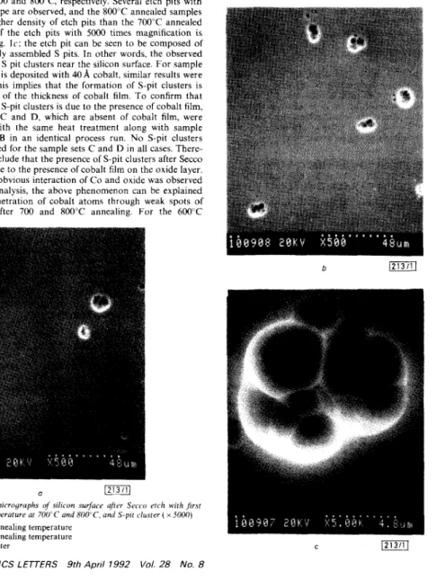 Fig.  1  S t M   micrographs  of  silicon  surface  afirr  Srcco  annealing  remperature  ar  700°C and  XOOC, and  S-pit  clu