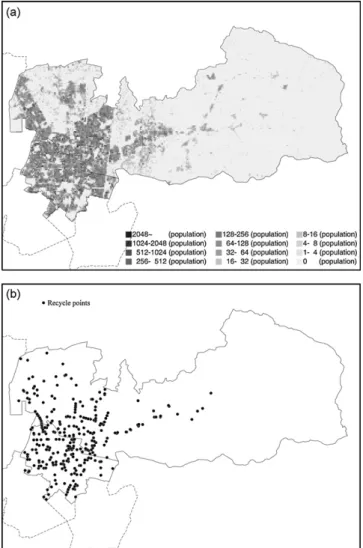 Fig. 6. (a) Population distributions of Beitun and North Districts. (b) Recycling collection points of Beitun and North Districts.
