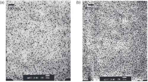 Figure 1. TEM micrographic of the silica nanocomposites: (a) 15 wt% silica content, (b) 40 wt% silica content.