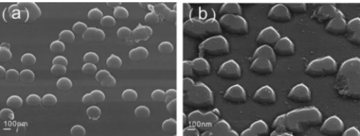 Figure 1 presents the SEM images of NPOS and NPSS. The shape of LPD-SiO 2 patterns on the surface of sapphire was hemisphere with