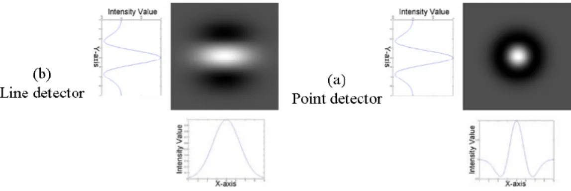 Figure 5: 2-D LOG filters for point detection and line detection. 