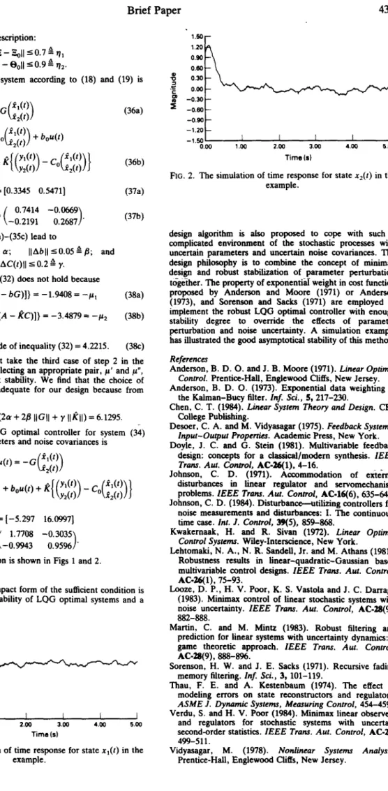 FIG.  1.  The  simulation of time  response  for state  xl(t)  in  the  example.  1.50 1.20  0.90 0.60 0.30 0.00 - 0 