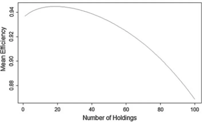 Figure 2 sketches the relationship between the mean efficiency and the number of holdings