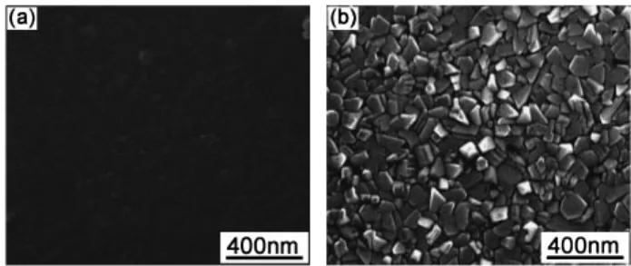 Fig. 2. SEM images showing the surface morphology of the Al layer deposited under the following conditions: (a) 15 V, 3.5 A (sample 1) and (b) 25 V, 5.6 A (sample 2).