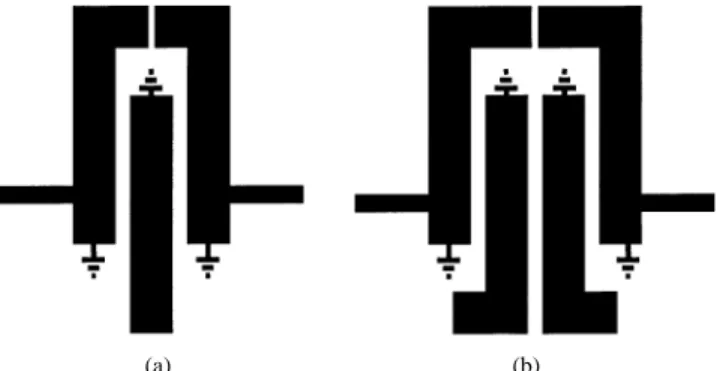 Fig. 1. (a) Trisection filter with three quarter-wave resonators. (b) CQ filter with four quarter-wave resonators.