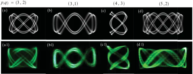 FIG. 9. (Color online) (a)–(d) Numerical wave patterns for the intensities of |n 1 p,n 2 q  H ˆ with different (p,q)