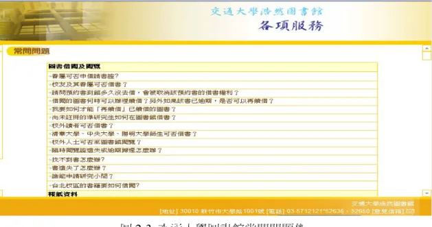 圖 2-3  交通大學圖書館常問問題集 