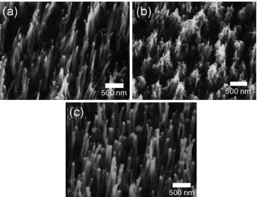 Fig. 1. Typical SEM micrographs of the as-grown CNTs under different CH 4 /H 2 ratio: (a) 20/10, (b) 10/10 and (c) 10/20 sccm/sccm, respectively.