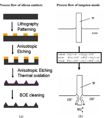 Figure 1. The manufacturing process of (a) a silicon emitter and