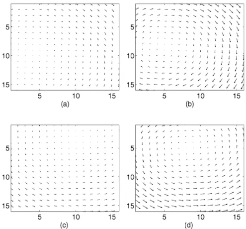 Fig. 7. The desired motion vectors. (a) (u 1 ; u 2 ) = (2; 2); Â r = 4 ◦ . (b) (u 1 ; u 2 ) = (2; 2); Â r = 8 ◦ 