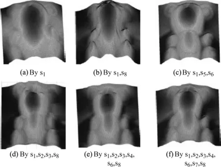 Fig. 14. Results of 3-D object reconstruction from Fig. 11 using different numbers of images (light sources)