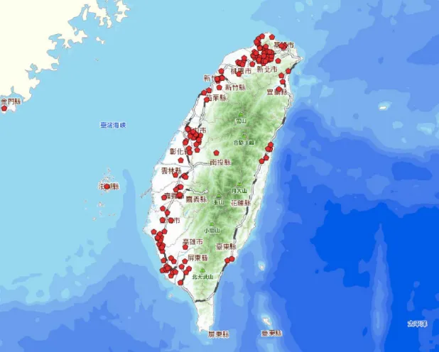 圖 1  公私立大專院校空間分布圖 