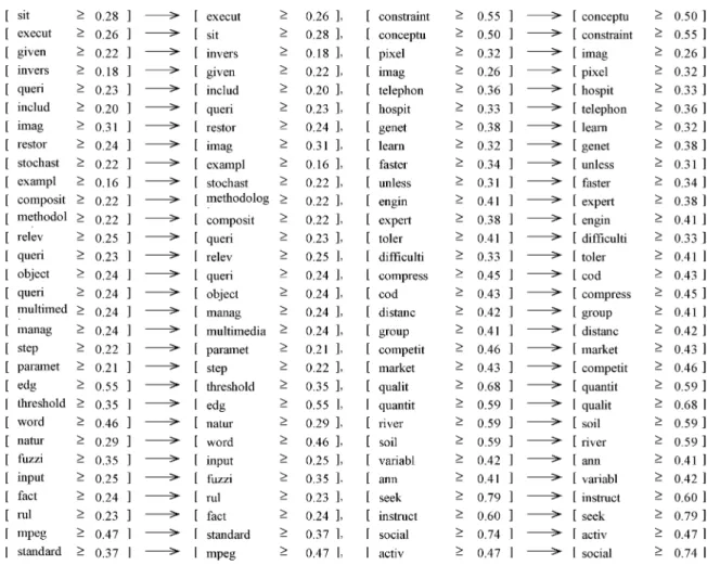 Fig. 1. Set of generated fuzzy logic rules based on the term pairs belonging to the positive association category.