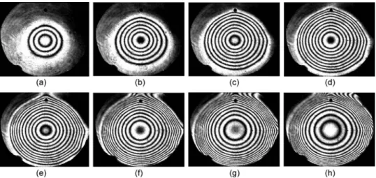 Fig. 9. Experimental interference patterns with different driving voltages of Ring 1, i.e.,V ring1 , at (a) 20 V,