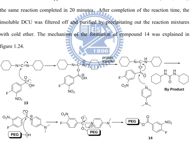 Figure 1.24. Mechanism of formation of compound 14 on soluble support 