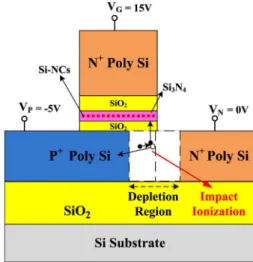 Fig. 1. Cross-sectional scheme of the PND-TFT memory structure with embedded Si-NCs using an in situ method.