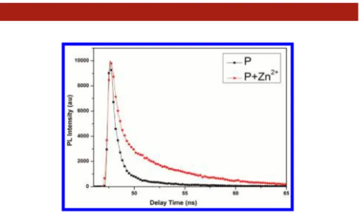 Figure 5. Time-resolved fluorescence spectral responses for polymer P before and after the addition of Zn 2 þ .