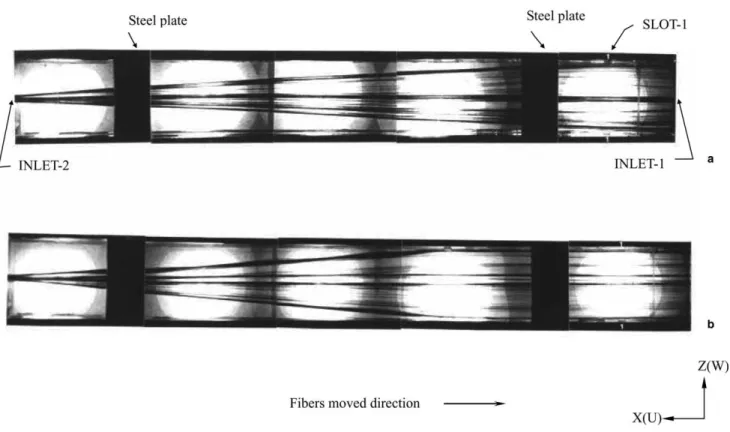 Fig. 14 (a). While the ﬂux Q was increased to 125 L/ min, the ﬁbers were dragged to clapboard, owing to the increase in the lateral velocity W