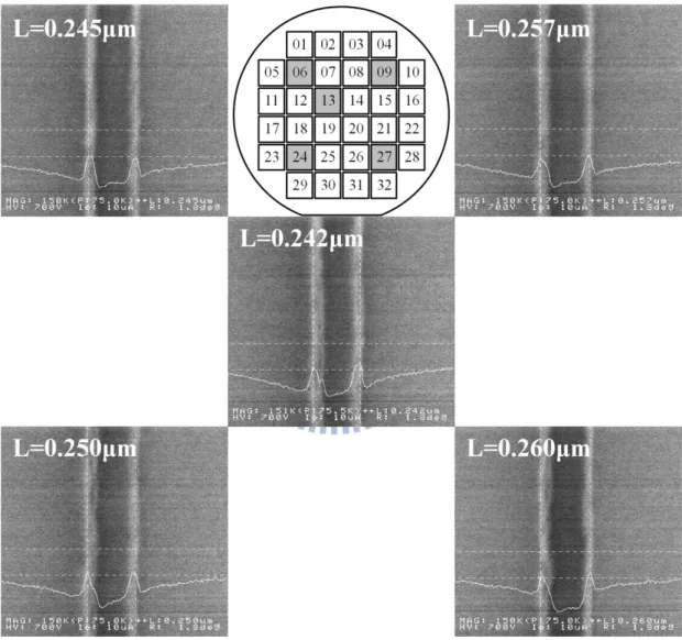 Fig.  2.2  In-line  SEM  image  of  patterned  PR  lines  with  L mask  of  0.25μm  located  at 