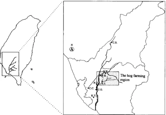 Fig. 1. The watershed of the Kau-Ping River and sampling sites in this study. Abbreviations: C.S.: Chiya-Shien water plant; G.Y.: Guei-Yuan; F.S.: Fwoguang-Shan; S.J.: Shyi-Jichang; P.D.: Pying-Ding water plant; C.C.: Cheng-Ching water plant; U.G.: Ueng-Gu