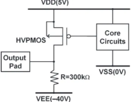 Fig. 1. Original output cell of the automotive VFD driver IC realized with the HVPMOS and pull-down resistor.