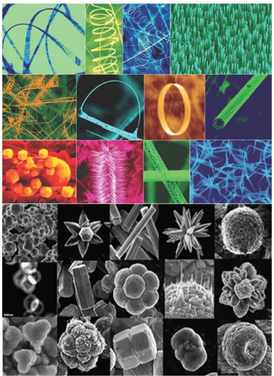 Fig. 1 SEM images of various ZnO nanostructures [ 31 , 32 ]